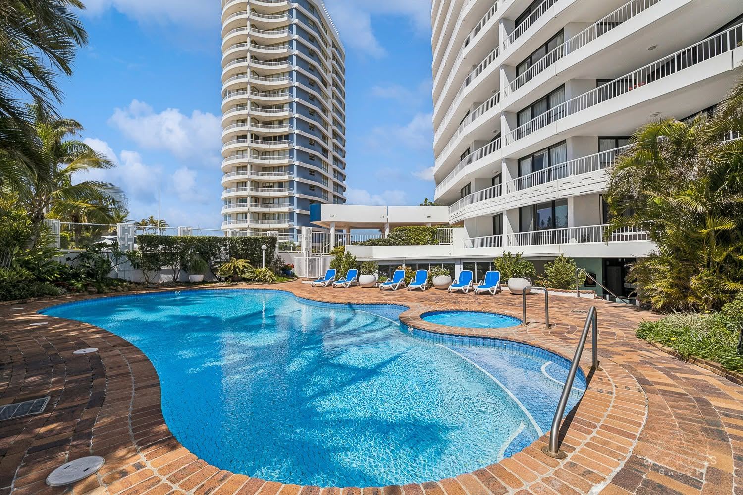 Heated pool and spa at Leeward Tower