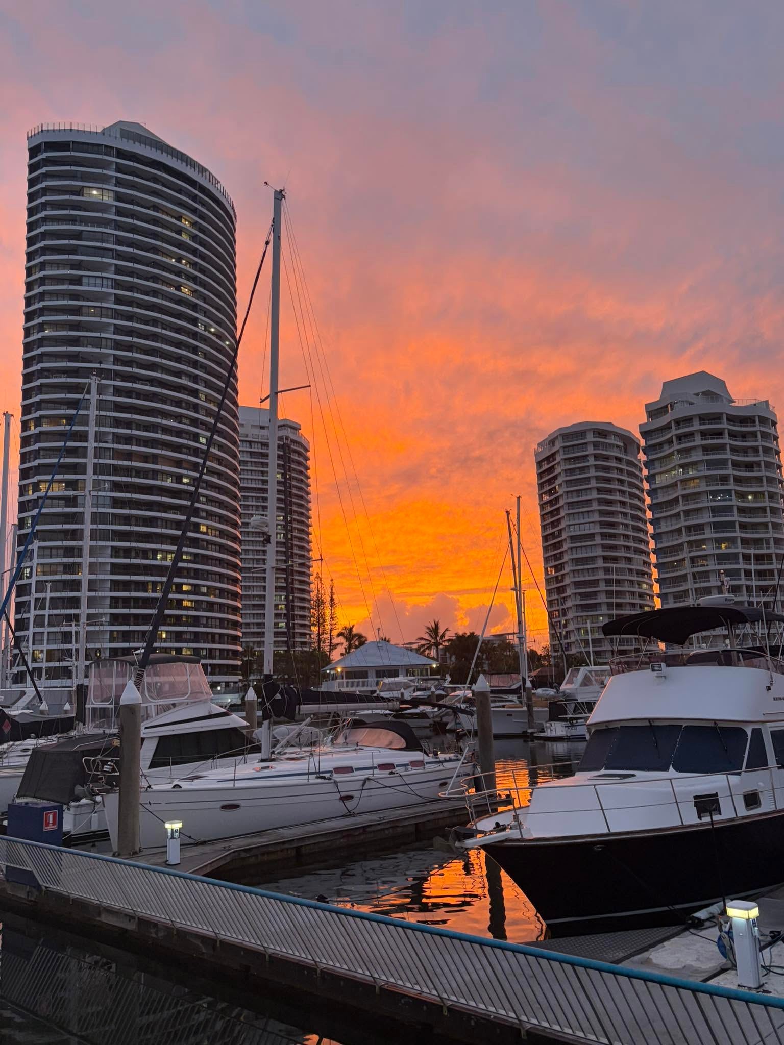 Runaway Bay Marina at sunset, a short walk from Leeward Tower