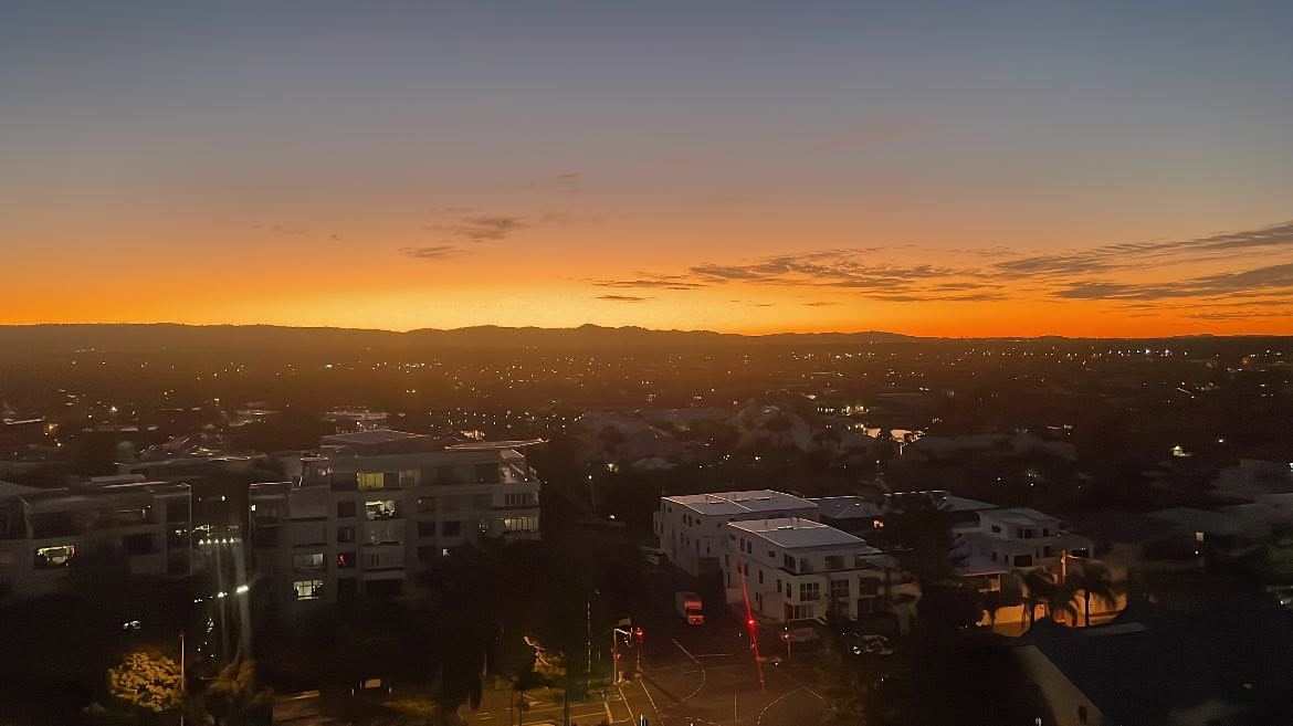 Sunset over the Gold Coast hinterland from the upper levels
